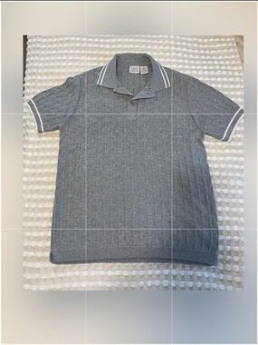 Grey Knit Polo Top with White Trim Boys size 10-12